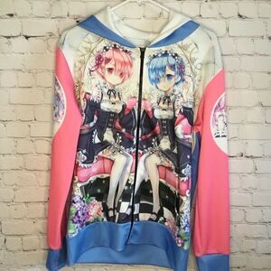Death Or Kiss Rem & Ram Women's Japan Anime Full Zip Hoodie Size L